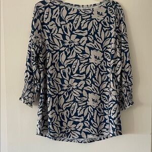 Navy and White Floral Women's Blouse